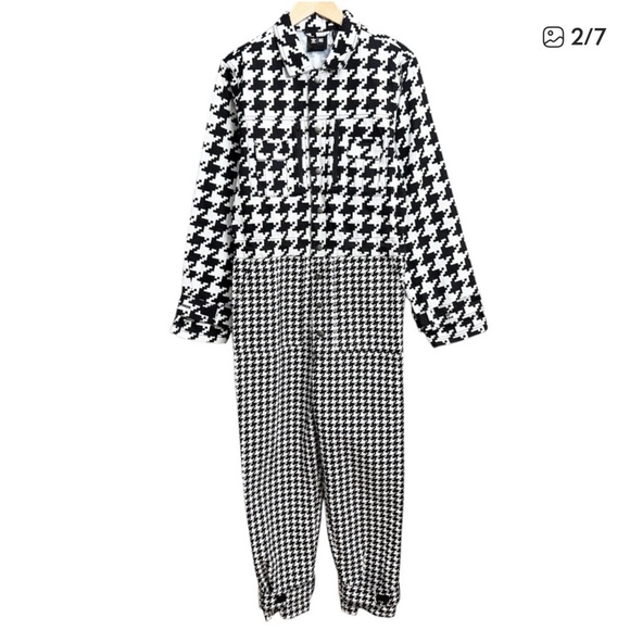 adidas Pants - adidas Black and White Houndstooth Jumpsuit